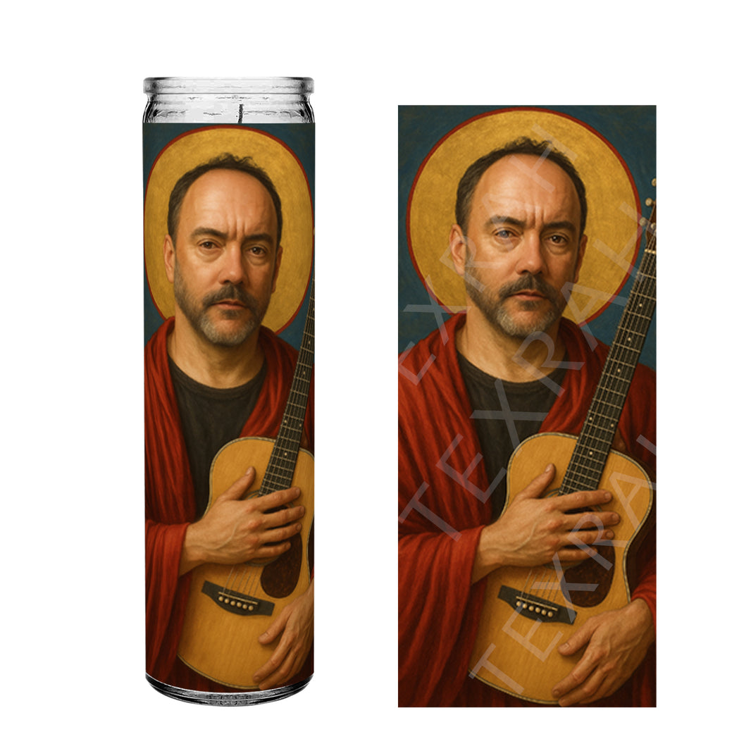 Saint Dave Matthews Celebrity Prayer Devotional Parody Altar Candle, 8" white unscented