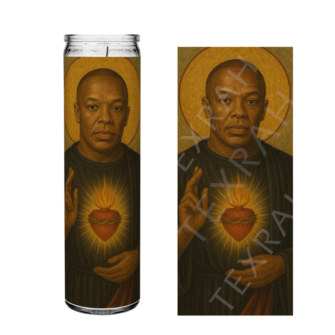 Saint Dr Dre Celebrity Prayer Devotional Parody Altar Candle, 8" white unscented