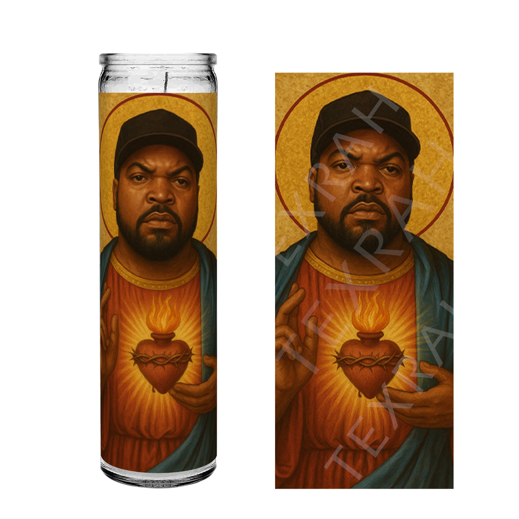 Saint Ice Cube Celebrity Prayer Devotional Parody Altar Candle, 8" white unscented