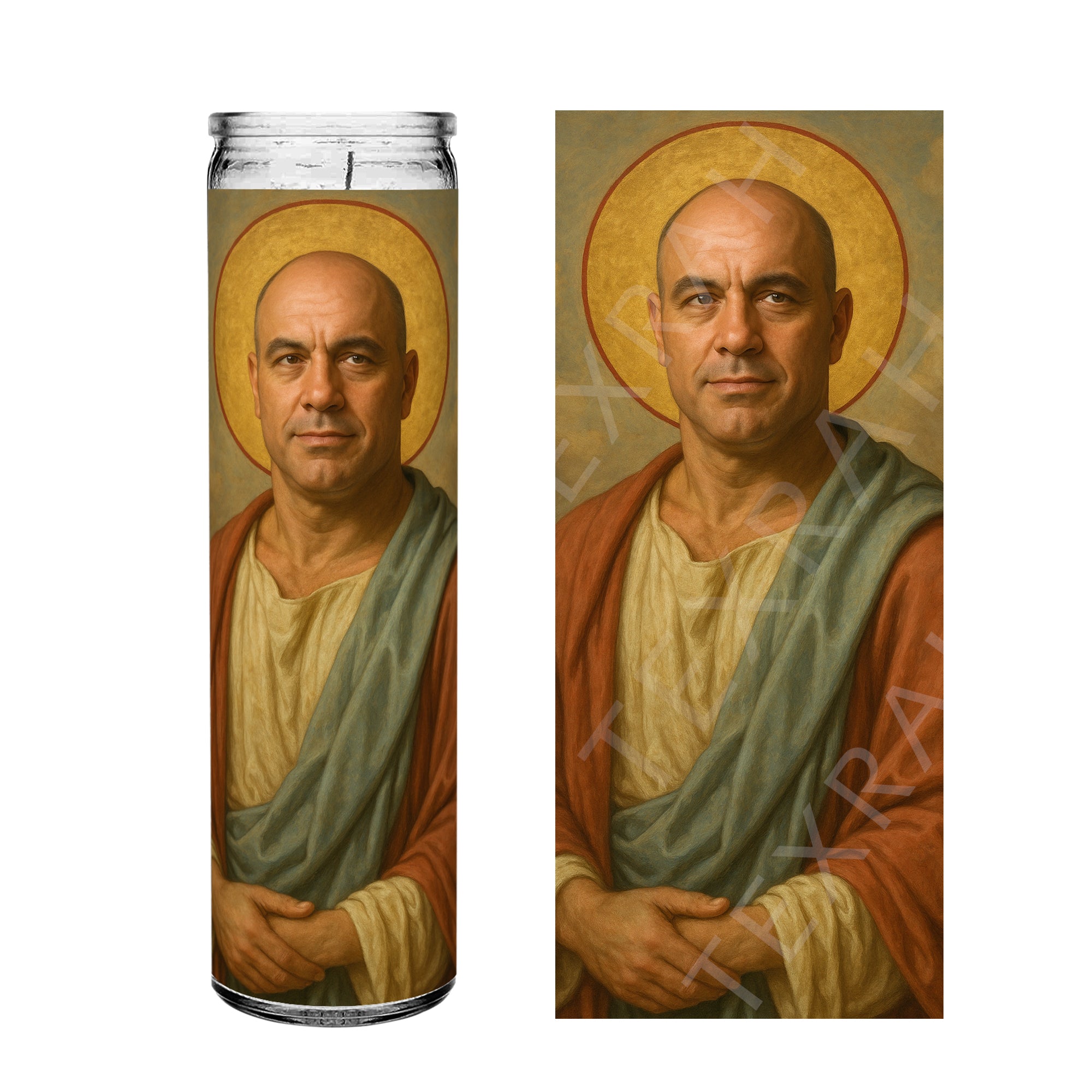 Joe Rogan picture dressed as saint in heavenly robes