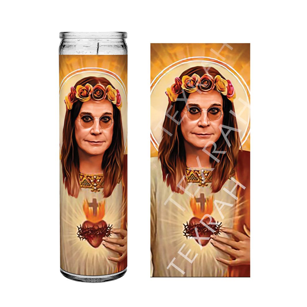 Saint Ozzy Osbourne Celebrity Prayer Devotional Parody Altar Candle, 8" white unscented