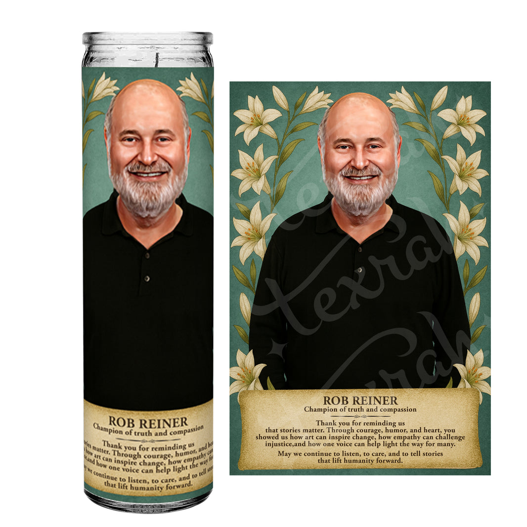Rob Reiner Memorial Prayer Devotional Altar Candle, 8" white unscented