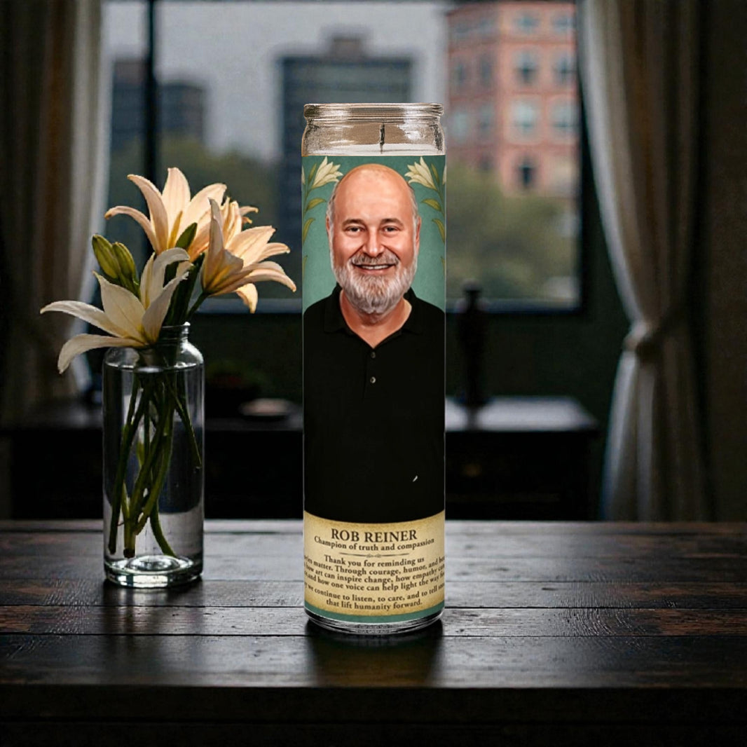 Rob Reiner Memorial Prayer Devotional Altar Candle, 8" white unscented
