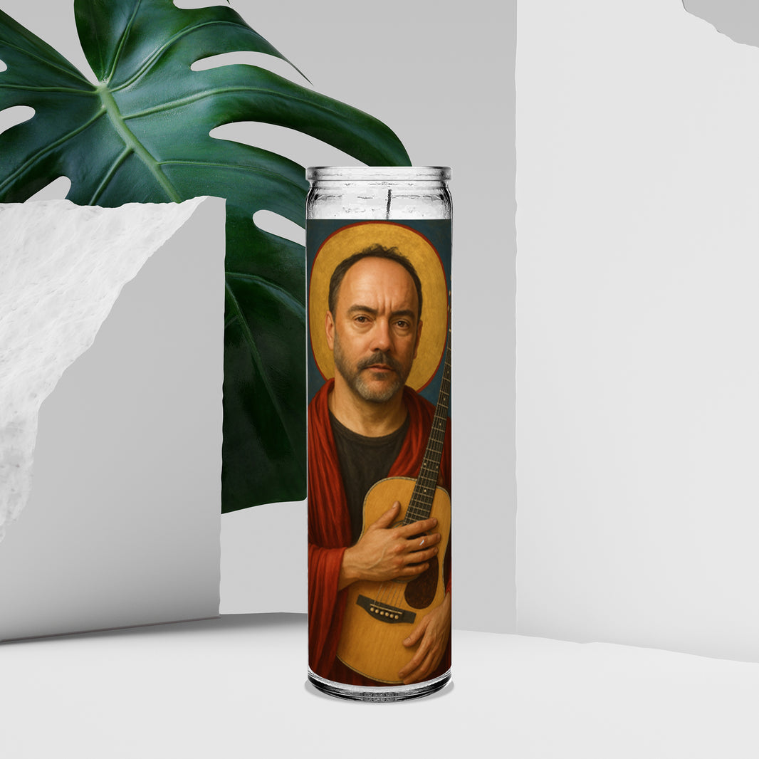 Saint Dave Matthews Celebrity Prayer Devotional Parody Altar Candle, 8" white unscented
