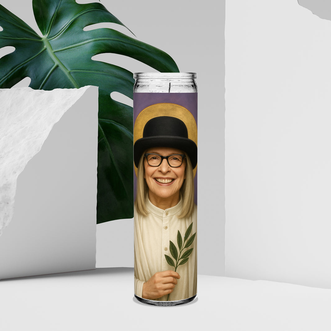 Saint Diane Keeton Celebrity Prayer Devotional Parody Altar Candle, 8" white unscented