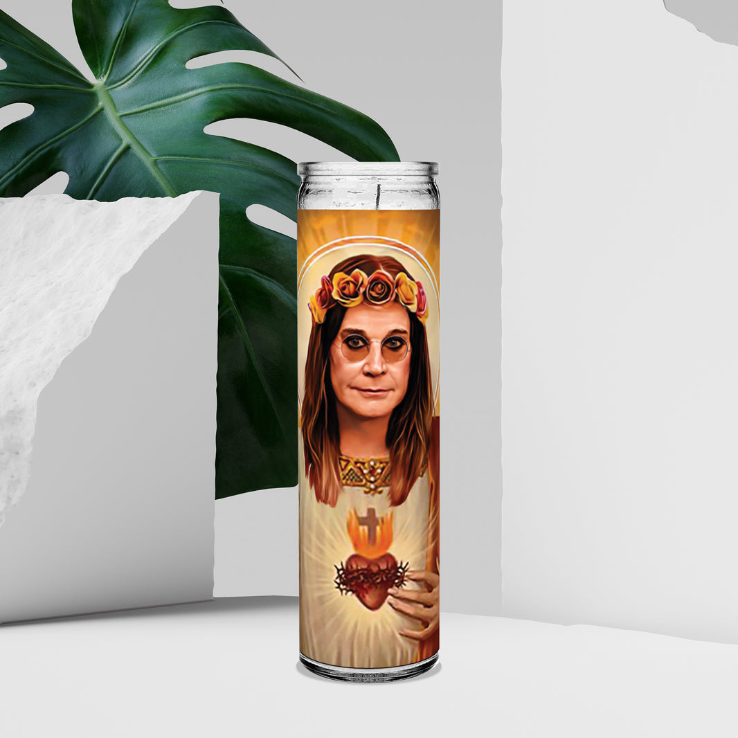 Saint Ozzy Osbourne Celebrity Prayer Devotional Parody Altar Candle, 8" white unscented