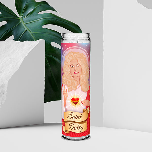 Saint Dolly Parton Celebrity Prayer Devotional Parody Candle - 8" white, unscented glass